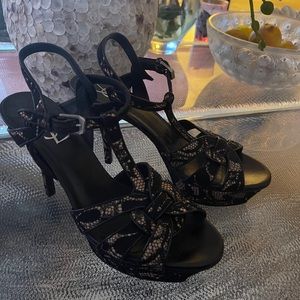 Saint Laurent Tribute Sandal in Black Lace